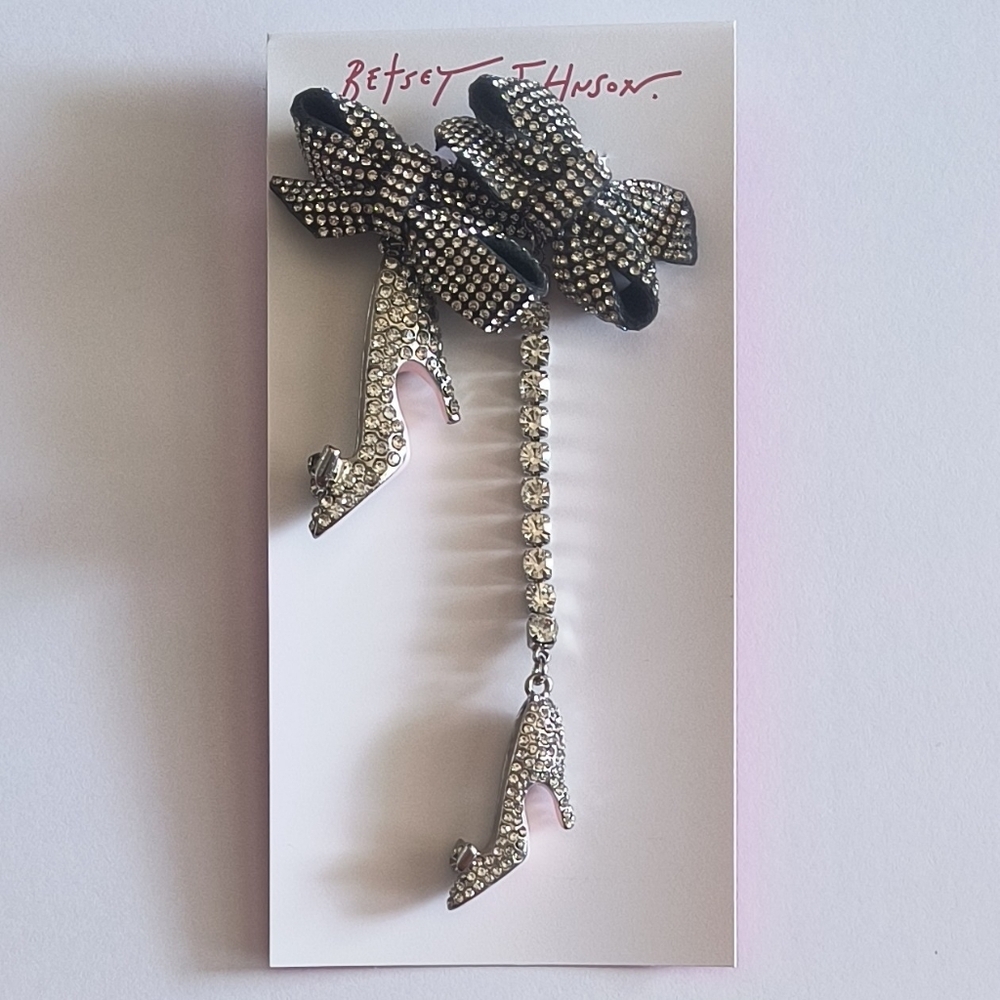 Betsey Johnson Rhinestone Bow & High-Heel Mismatch Drop Earrings